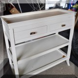 F32. White 2-drawer console table. 36”h x 36”w x 16”d 